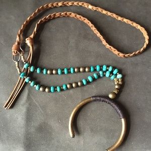 Boho beaded,leather and brass necklace in Sundance style